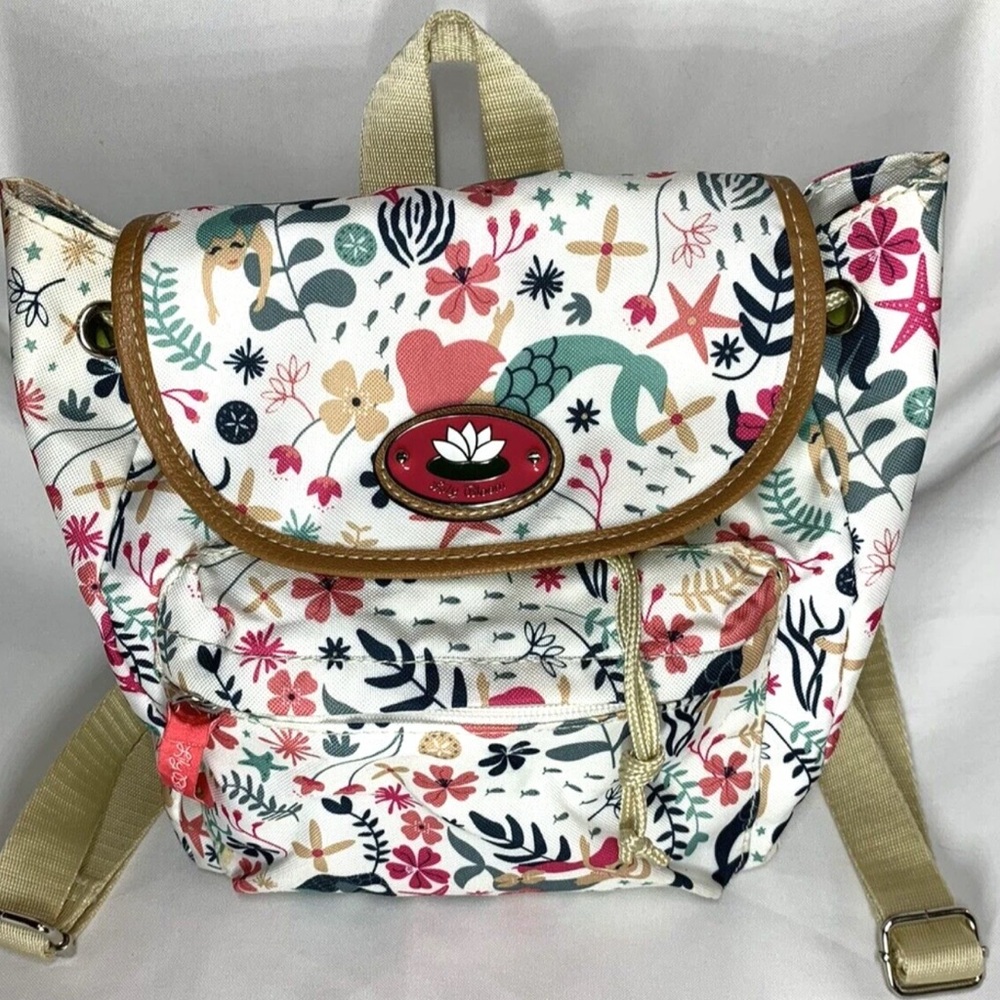 Small Lily Bloom Mermaid Theme Drawstring Backpack Purse - Cream. NWOT - Picture 2 of 7